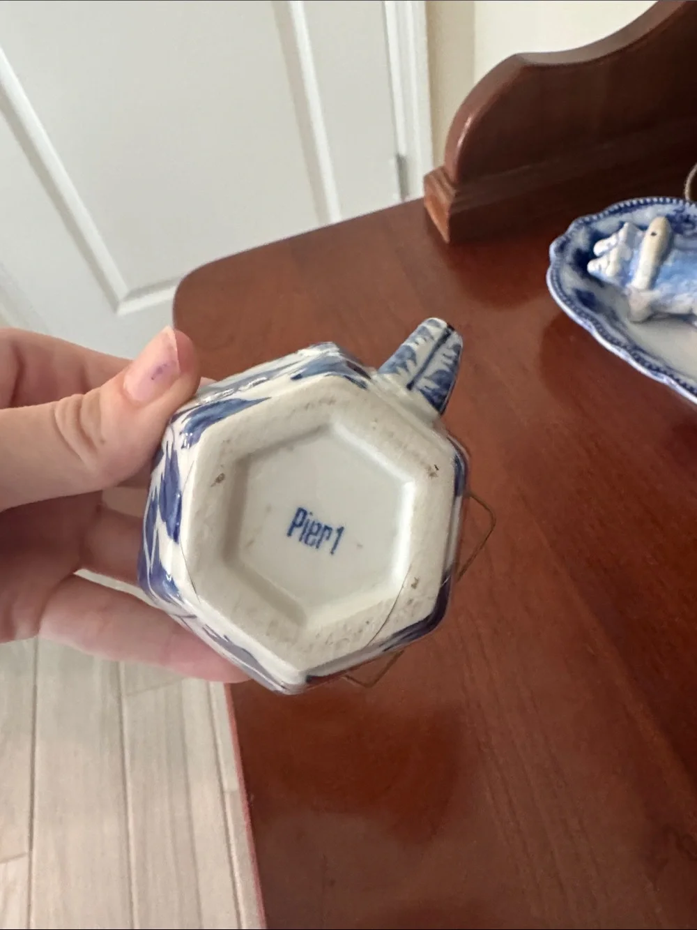 Pier 1 blue and white mini teapot